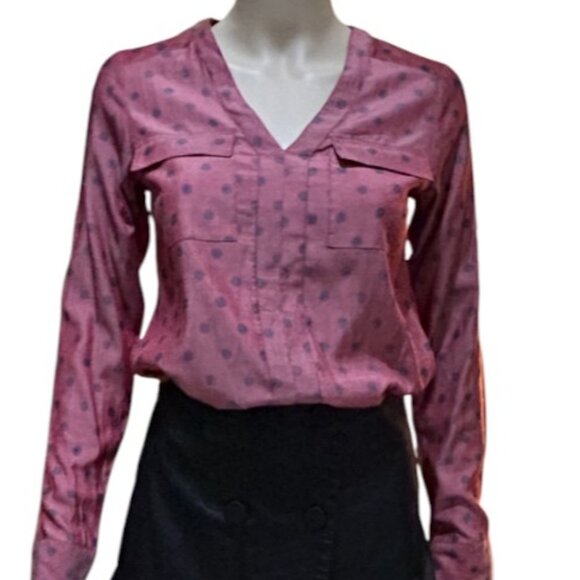 NWOT๐ Express Women Button Down Long Sleeve RED POLKA DOT Work Office Shirt XXS - Picture 1 of 5
